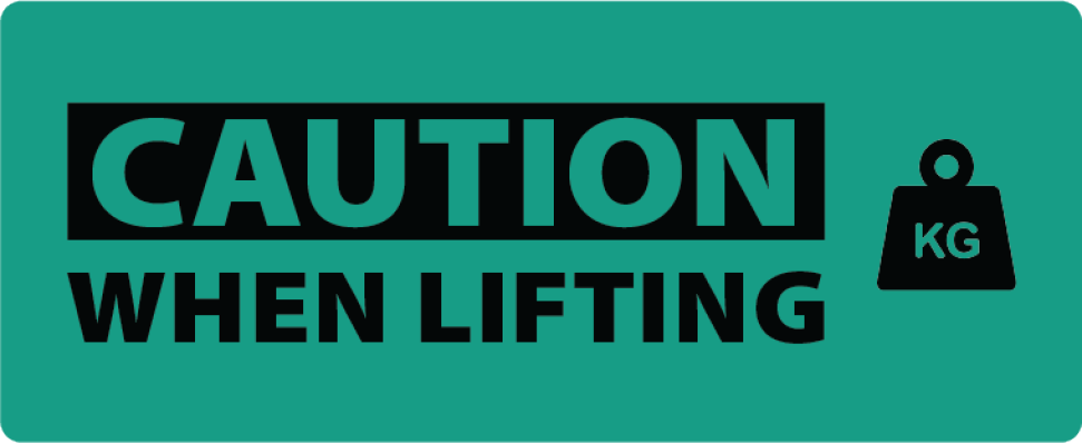 A StarTrack ‘Caution when lifting’ sticker showing a heavy weight with "KG" written on it to signify it is a heavy box